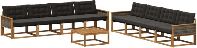vidaXL Outdoor-Sofagarnitur in U-Form aus Akazienholz mit Textilene und Kissen, Schwarz und Natur - Bild 1