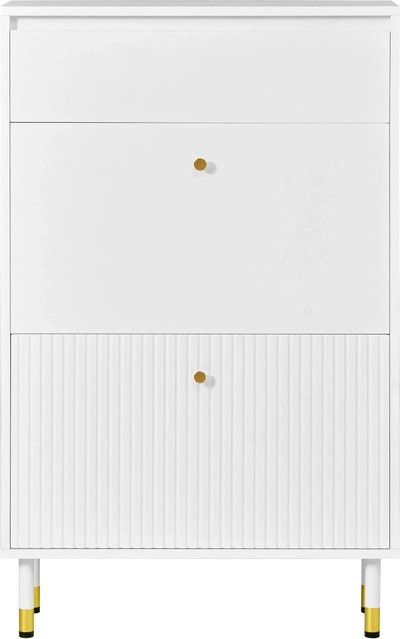 Merax Schuhschrank modern in Weiß mit Gold, schmal mit Wellenfront, MDF und Metallfüßen, B/T/H: 24 x 24 x 104 cm - Bild 1