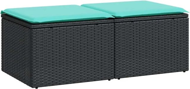 vidaXL 2-teilige Garten-Sofagarnitur mit Ottoman und Kissen in Schwarz und Blau aus Poly-Rattan und Metall - Bild 1