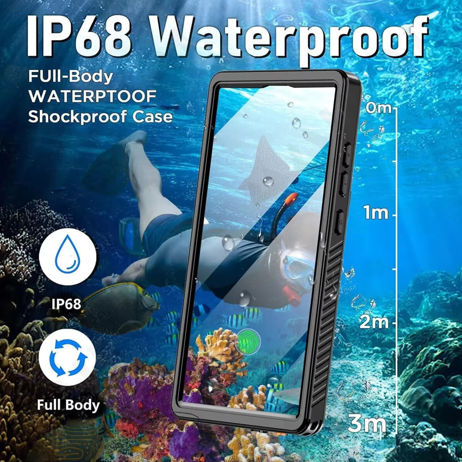 Shellbox Wasserdichte Schwimm-Handyhülle aus Aluminium Metall für Samsung S26 S25 S24 Ultra A57 A37 A56 A36 A17 A16 5G in Schwarz - Bild 4