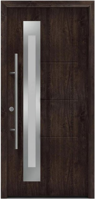 EcoStar Haustür Isopro Secur IPS 780S Eiche Dunkel mit Glaseinsatz, Breite: 110 cm, Höhe: 210 cm, DIN Links - Bild 1