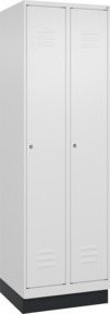 C+P Spind Classic PLUS Garderobenschrank mit Sockel, 2 Abteile, Farbe: Weiß/Grau, H x B x T: 195 x 60 x 50 cm, mit Zylinderschloss und 3 Garderobenhaken - Bild 1