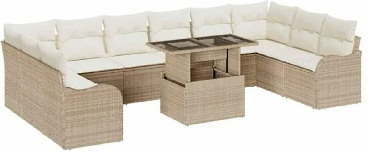 vidaxl Garten-Sofa-Set aus Poly-Rattan mit 11-teiligem Kissen-Set in Beige, modern - Bild 1