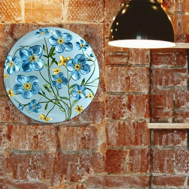 Rundes Aluminium-Metallschild Potdemiel mit blauen Vergissmeinnicht und gelbem Wellen-Design, Durchmesser: 20,32 cm - Bild 4