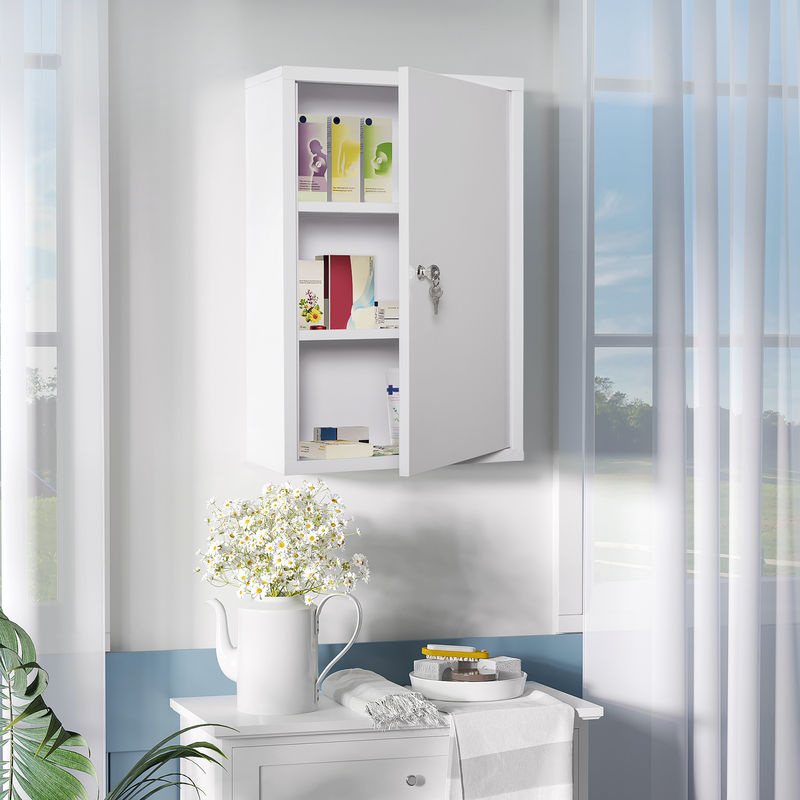 Aosom Medizinschrank Erste-Hilfe-Schrank aus Stahl mit 3 Fächern abschließbar Weiß B: 40 cm, T: 18 cm, H: 60 cm - Bild 2