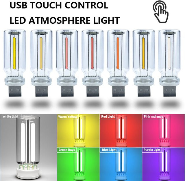 GZQGT USB Auto Atmosphäre Licht mit dimmbarer LED Filament Lampe als dekoratives Nachtlicht und Umgebungsbeleuchtung - Bild 1