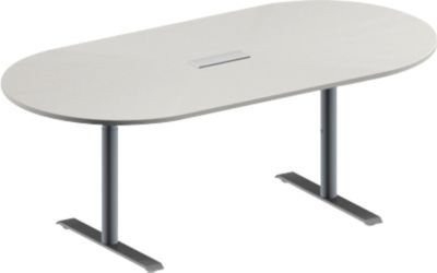 Schäfer Shop Genius Konferenztisch MODENA FLEX, oval, T-Fuß Rundrohr, höhenverstellbar, Farbe: lichtgrau/weißaluminium, B: 200 cm, T: 100 cm, H: 65-85 cm - Bild 1