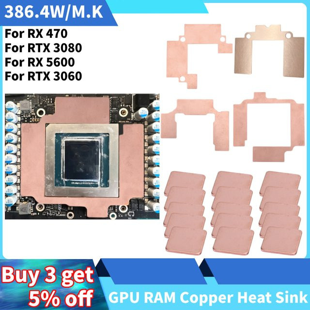 ANENG Kupfer Kühlkörper für GPU RAM mit 386,4 W/m.k Wärmeleitfähigkeit in Gold für RTX 3080 und RX GPU Kühlung inklusive Thermopad - Bild 1