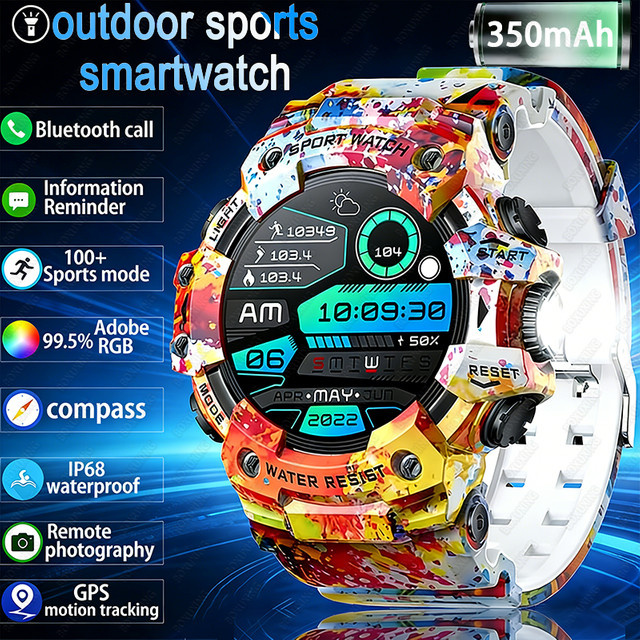 BOXUXING Militär Outdoor Smartwatch für Männer in Blau mit Bluetooth Anruffunktion, Herzfrequenzmessung, Kompass und IP68 Wasserdichtigkeit - Bild 1
