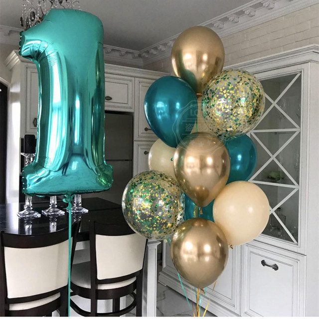 KUKUZHU 10 Stück Folienballons in Form von Zahlen und Enten, Blau und Grün, Partydekoration für den ersten Geburtstag von Baby Jungen und Mädchen - Bild 1