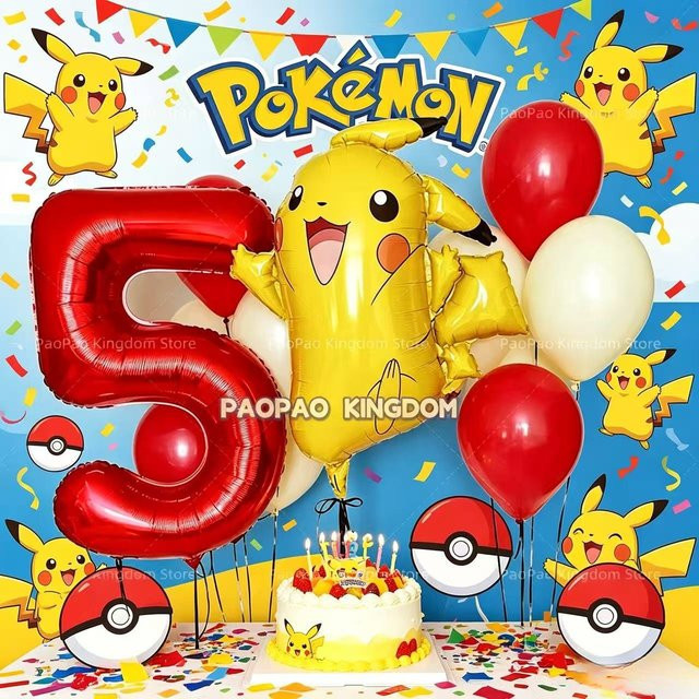 Potdemiel Pokemon Pikachu Ballon-Set für Kindergeburtstage mit Folien- und Latexballons in Mehrfarbig - Bild 1