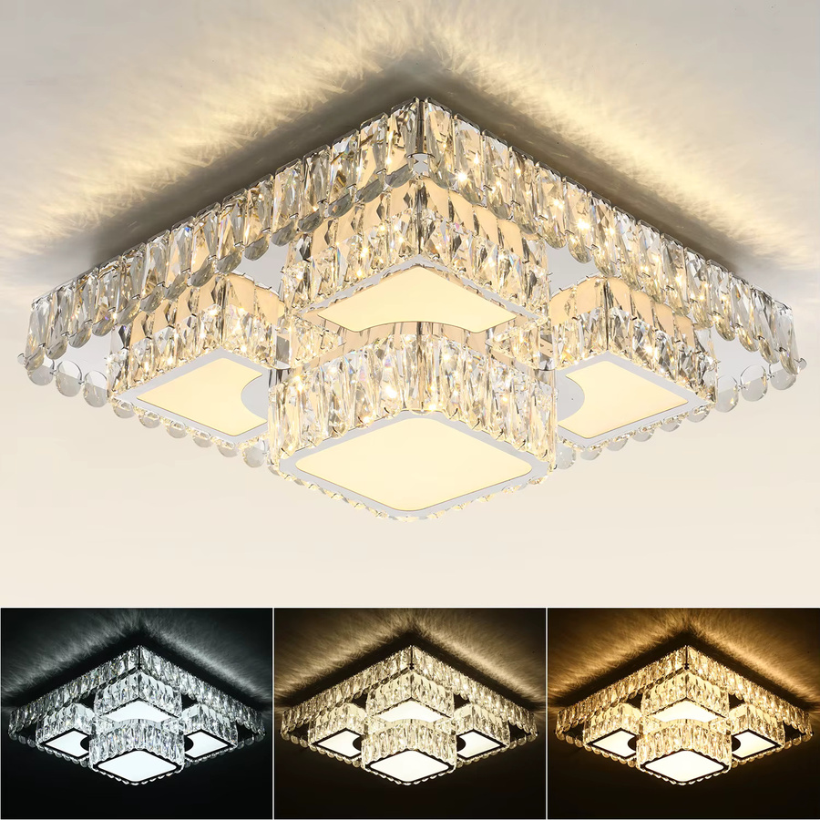 Oyajia Moderne LED-Kristall-Deckenleuchte mit Fernbedienung und dimmbarer Lichtleistung, Durchmesser: 50 cm - Bild 3