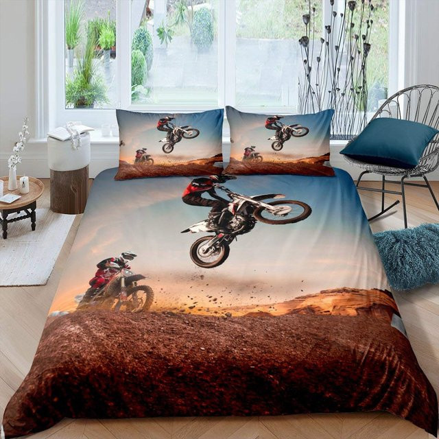 Motorrad Bettwäsche Set Your Warm Home mit Motocross Grafik, 2-teilig, Multicolor, Polyester, B/H: 135 x 200 cm, B/H: 50 x 70 cm - Bild 1