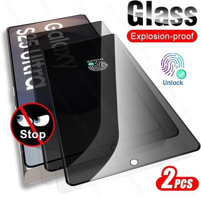2er-Pack Samsung Galaxy S25 Ultra 5G Anti-Spionage Displayschutzfolie aus gehärtetem Glas, Sichtschutz, Schwarz - Bild 1