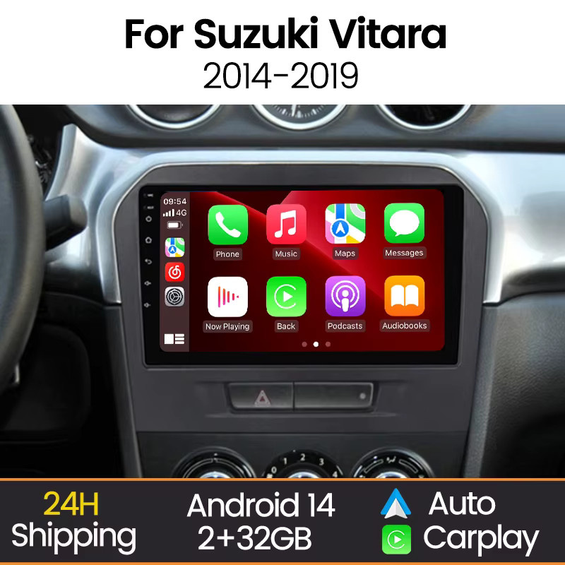 STRONGNAVI Android Auto und Wireless CarPlay Autoradio mit 9 Zoll Display für Suzuki Vitara 2014-2018, 2 DIN Multimedia-Navigationssystem mit GPS und Wi-Fi, Schwarz - Bild 2