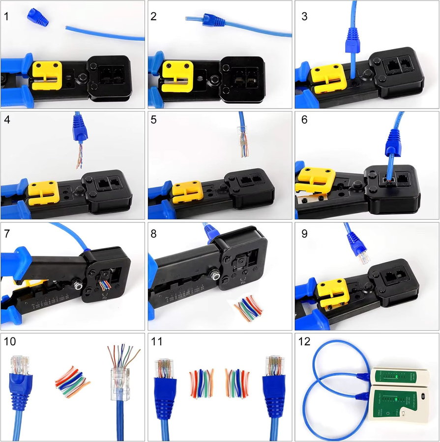 ZoeRax RJ45 Crimper Handnetzwerkwerkzeug Set in Blau für Cat6/5e/5 Kabel mit Abisolier- und Pressfunktion - Bild 6