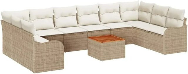 vidaXL Garten Sofa Set 10-teilig in Beige und Weiß mit Rattan-Optik, Polsterkissen und Couchtisch für Terrasse und Garten - Bild 1