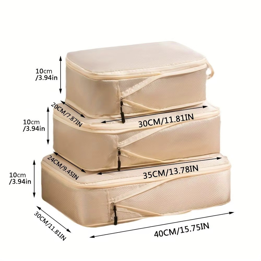 OlarHike Set aus 3 Kompressions-Verpackungswürfeln für Reiseutensilien in Grau und Beige - Bild 2
