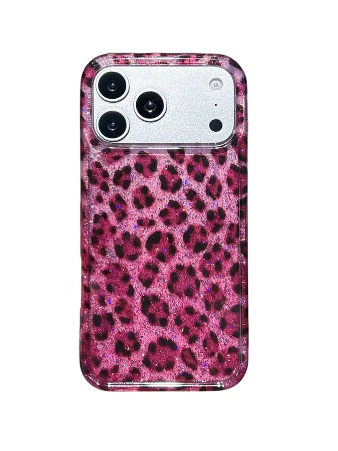 Apple iPhone Schutzhülle mit Glitzer-Rose und Leopardenmuster in Rot, Schwarz und Pink, stoßfest für iPhone 17, 16, 15, 14 und 13 Pro Max - Bild 5