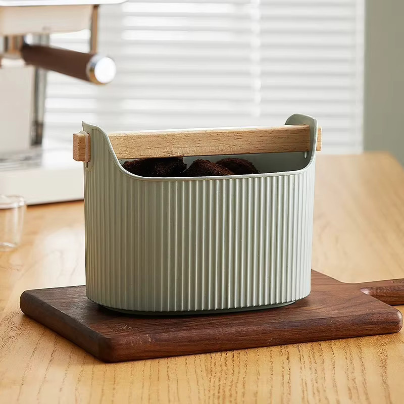 Kaffee-Klopfbox Espresso-Müllbehälter für Kaffeesatz mit abnehmbarer Klopfstange und rutschfester Basis, rund, schwarz - Bild 3