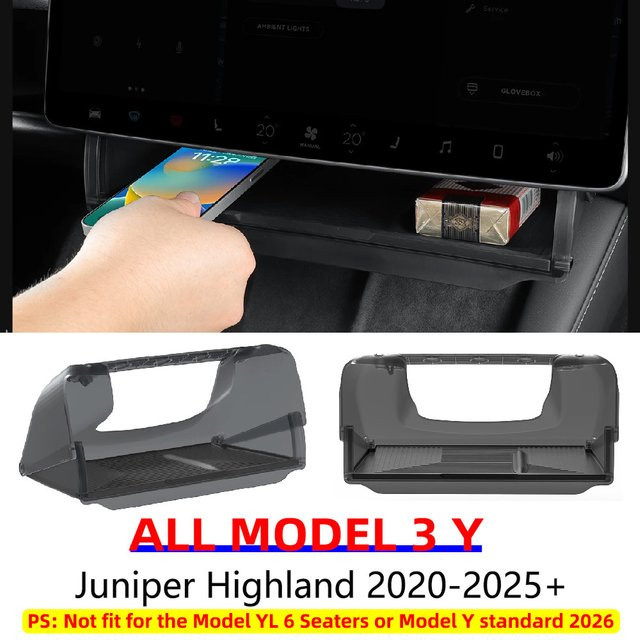 Beworth Aufbewahrungsbox für Tesla Modell Y Juniper und Modell 3 Highland, Verstecktes Fach für die zentrale Steuerung, Schwarz - Bild 1