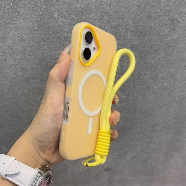 szHAIyu Candy Cute 2-in-1 Magnetische Handyhülle mit Handschlaufe und mattem Skin Feel für iPhone 11 bis 17 Pro Max Plus in Orange und Gelb - Bild 1