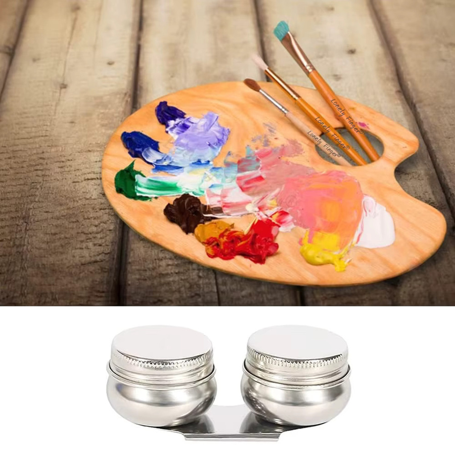 Lonely Finger Doppel-Palettenbecher aus Edelstahl mit Deckel, 2 Stück, Silber, Lösungsmittelbehälter mit großer Öffnung für Ölfarben, Aquarell und Acryl - Bild 4