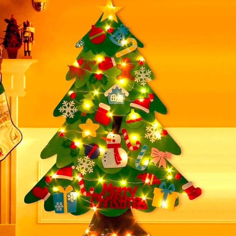 GoolRC Weihnachtsbaum aus Filz mit LED-Lichterkette und 33 hängenden Ornamenten in Grün und Mehrfarbig für Kinder und Dekoration - Bild 4
