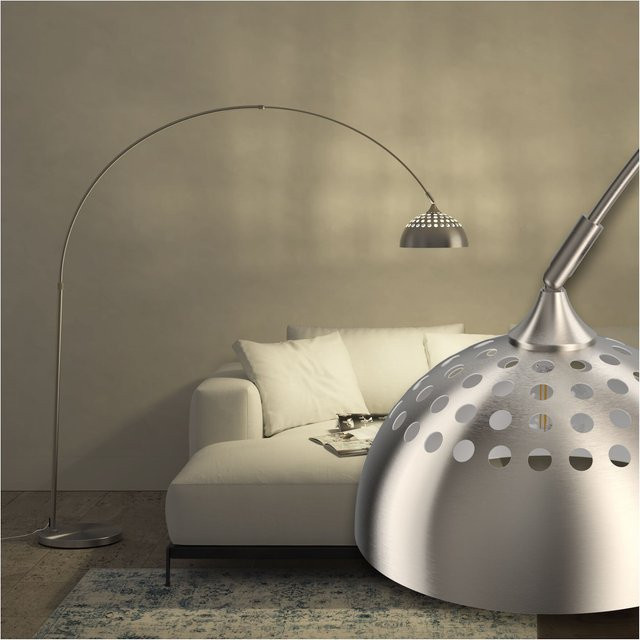 tectake Bogenleuchte Arcus im 70er Jahre Retro-Stil aus Stahl und Marmor in Nickel Matt, höhenverstellbar, B/T/H: 175 x 34,5 x 206 cm - Bild 1