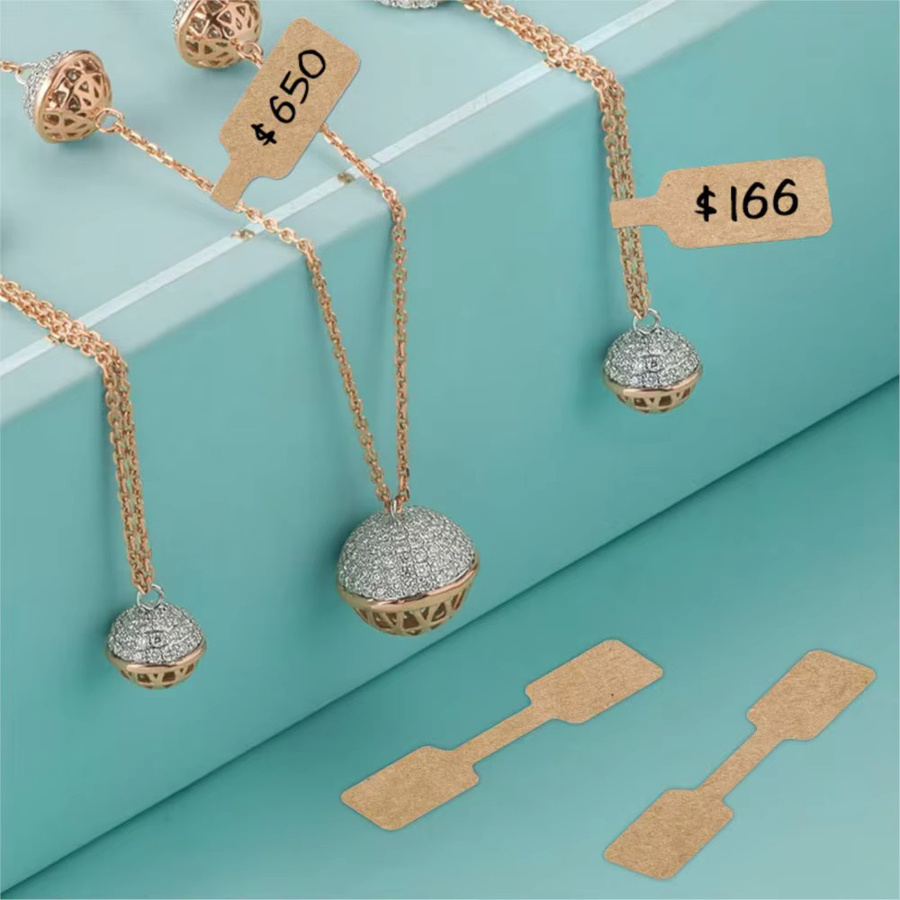 500 Stück selbstklebende Blankopapier Preisschilder und Schmuck-Hangtags für Halsketten und Ringe in Beige und Grau - Bild 2
