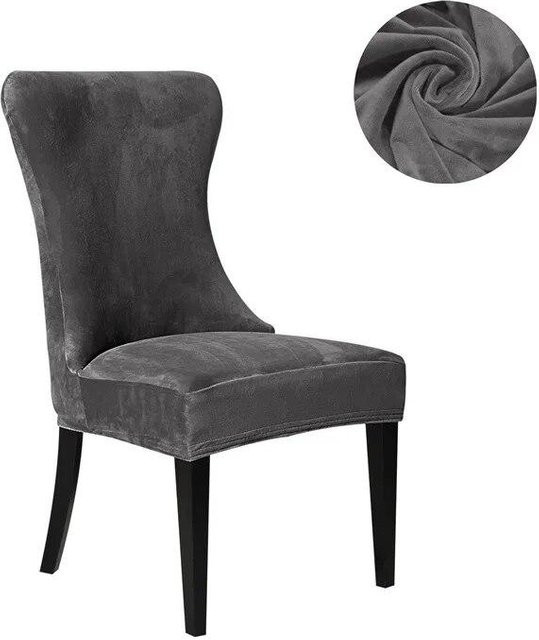 BC-Warm Home Esszimmer Stuhl Überzug aus weichem Samt in Grau, elastische Sitzschutzhülle für armlose Stühle mit hoher Rückenlehne - Bild 1