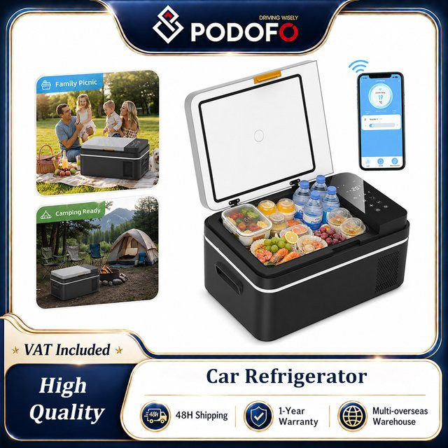 Podofo Kompressor-Auto-Kühlbox mit App-Steuerung, Tragbarer Gefrierschrank für Camping und Reisen, 12/24V DC und 100-240V AC - Bild 1