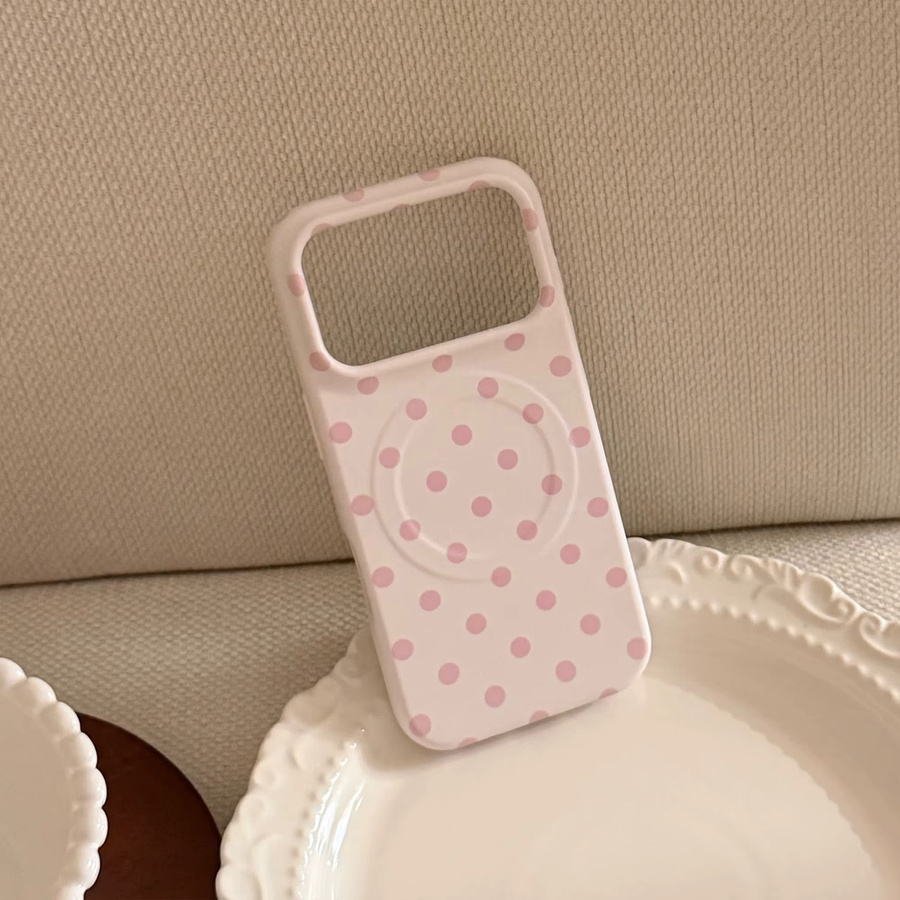 Kawaii Schutzhülle mit gepunktetem Muster in Rosa-Weiß für Apple iPhone 17 16 15 14 Pro Max mit Magnet und Matt-Folie - Bild 1