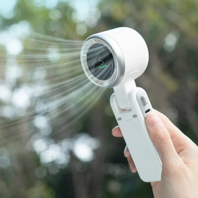 Bytelike Mini Handventilator mit HD-Display, 5 Stufen, faltbar und Type-C, inklusive Umhängeband in Schwarz oder Weiß - Bild 1