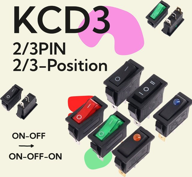 10 Stück KCD3 Wippschalter mit Licht EIN-AUS / EIN-AUS-EIN 16A 250V 20A 125V AC 2 Positionen 3 Pins Schwarz - Bild 1