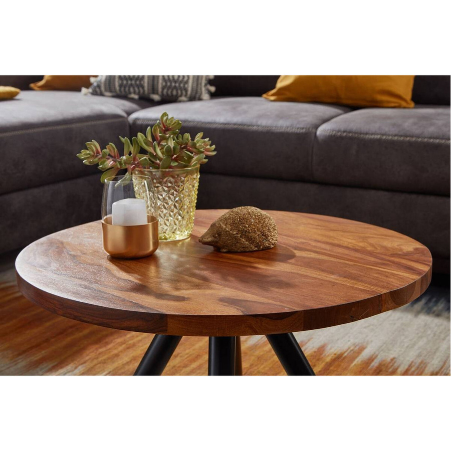 Moderner Couchtisch aus braunem Sheeshamholz mit abgerundeten Ecken B/H/T: 60 x 35 x 60 cm - Bild 2