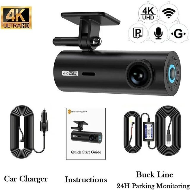 QLY Online 4K Dashcam mit Vorder- und Rückansichtskamera, GPS, WIFI und 24-Stunden-Parkmonitor, Schwarz - Bild 1