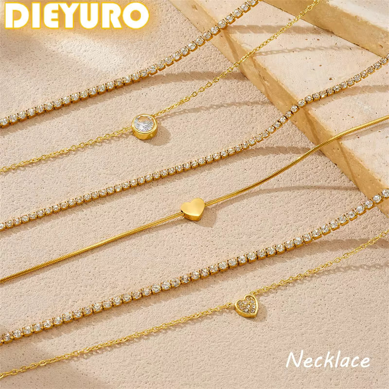 DIEYURO Halskette Edelstahl, Gold, Zirkonia, Damen - Bild 3