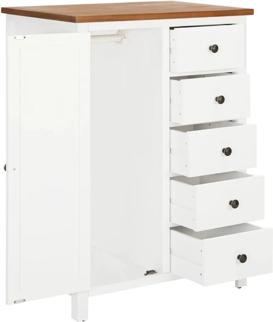 vidaXL Kleiderschrank aus Massivholz mit integrierten Schubladen und Kleiderstange, Eiche, B/T/H: 76 x 52 x 105 cm - Bild 1