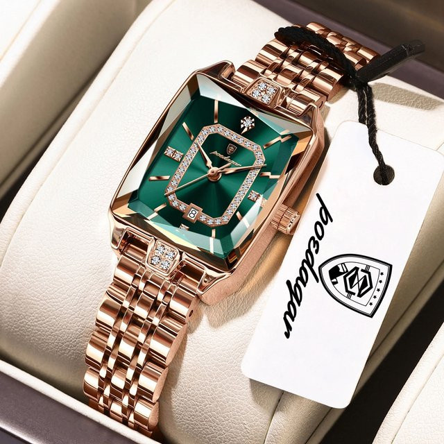 POEDAGAR Armbanduhr Edelstahl, Quarz, Datum, Grün, Damen - Bild 1