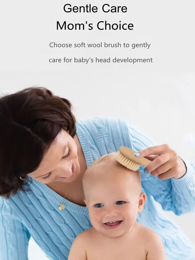 Holz-Haarbürste für Neugeborene, Natürliche Wolle, Kinder - Bild 3