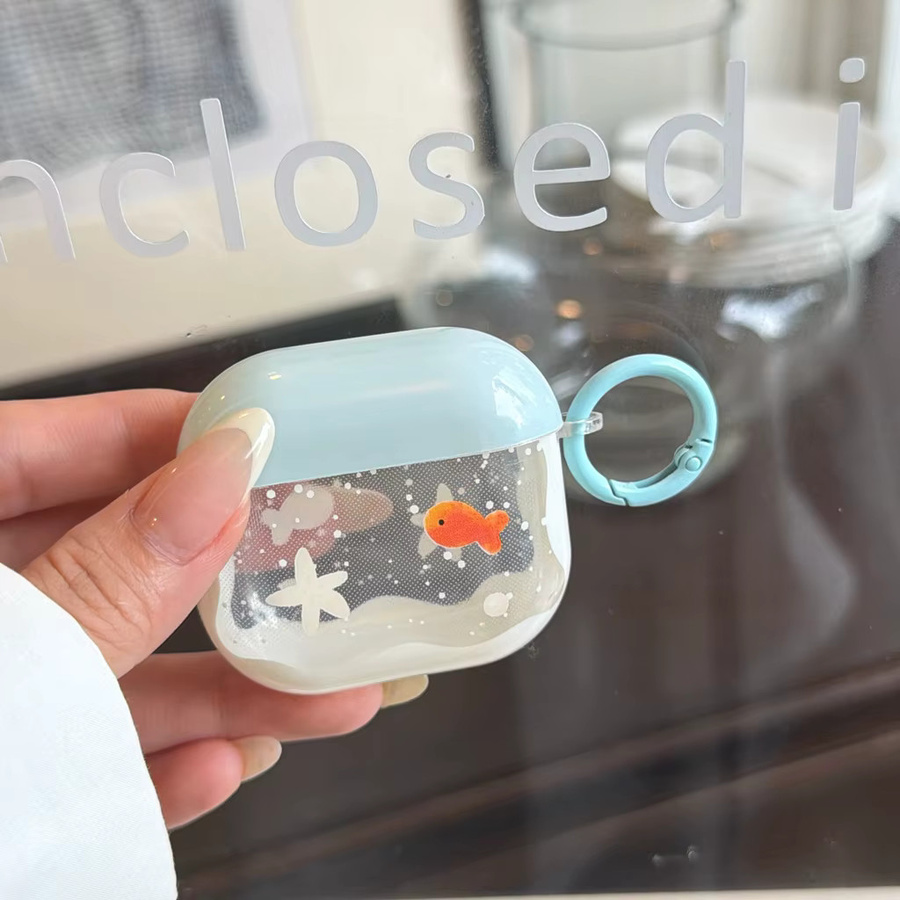 Transparente Apple AirPods Schutzhülle mit Seestern- und Fisch-Design in Blau inklusive Haken für AirPods 1, 2, 3, 4 und Pro 2/3 - Bild 4