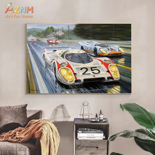 AZNM Vintage Porsche 917 Rennwagen Leinwand-Wandkunst ungerahmt, Mehrfarbiges Motorsport Poster für Le Mans Fans - Bild 1