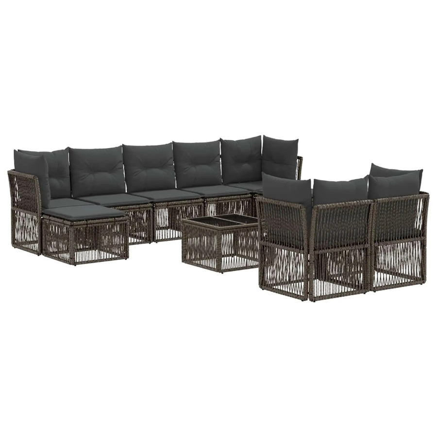 vidaXL Gartensofa-Set 10-teilig in Grau aus Poly-Rattan mit Metallgestell und Polsterkissen für Garten und Terrasse - Bild 2
