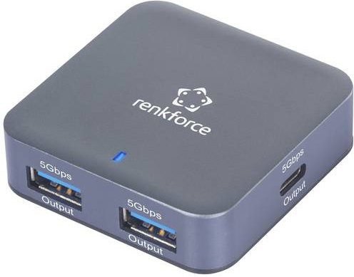 Renkforce RF-USBH-480 USB-Hub mit 2 USB-A Ports und USB-C Stecker, Aluminiumgehäuse, Grau - Bild 1