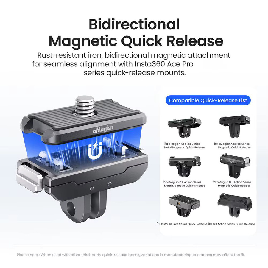 Magnetischer Metalladapter mit Schnellverschluss 1/4 Zoll Top-Plattenhalterung für Insta360 Ace Pro, X5, X4 Air, X4, X3 und X2 Action Camera in Schwarz - Bild 3