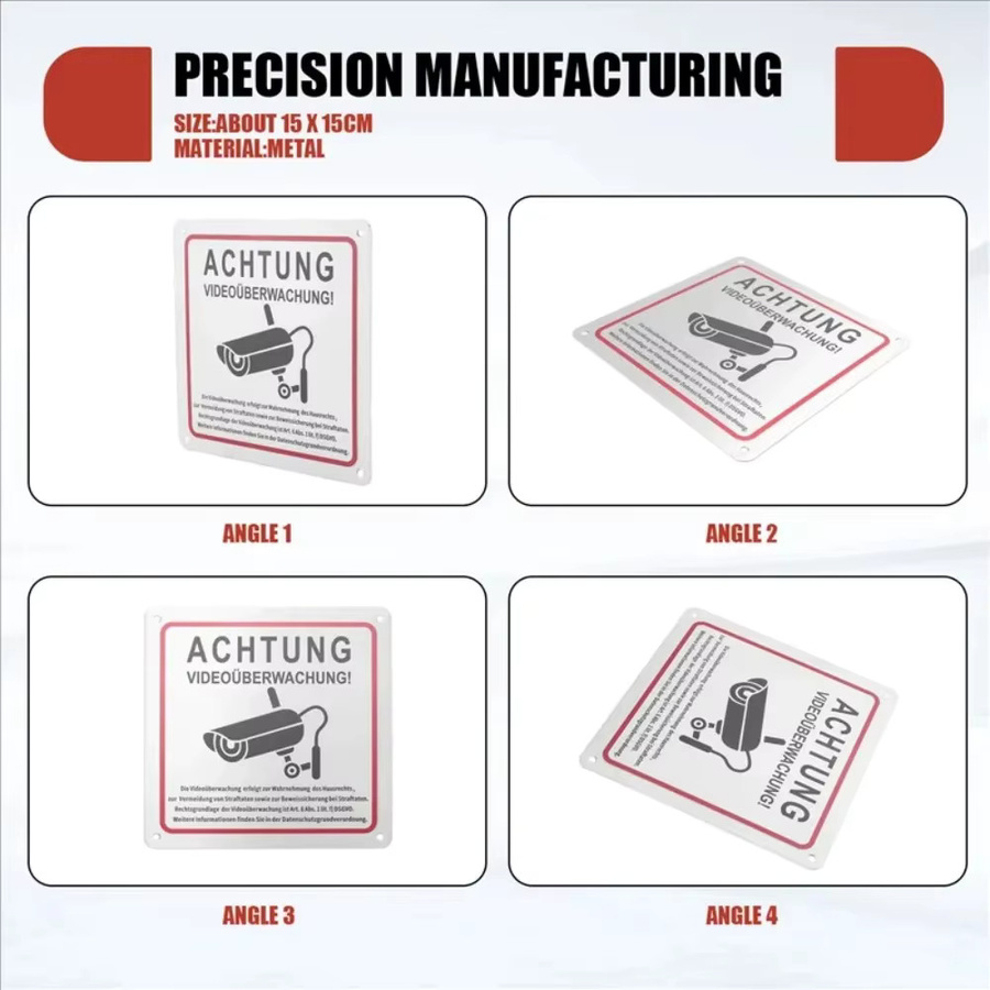 CIFBUY Aluminium-Sicherheitswarnschild Achtung Videoüberwachung mit Kamera Symbol - Bild 4