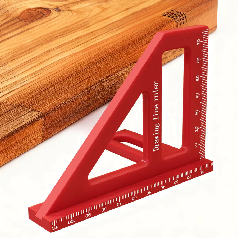 JIGHOLE Metrisches Gehrungsdreieck-Lineal aus Kunststoff in Rot für die Holzbearbeitung und als 3D-Mehrwinkel-Messwerkzeug - Bild 3