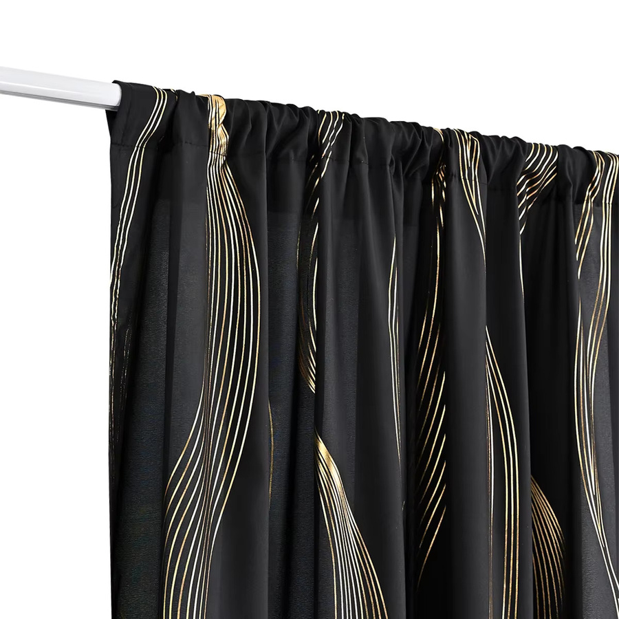 YIHEIM Luxus-Vorhang Set mit Marmormuster und Goldfolie in Schwarz und Gold, 2 Stück, Stangentaschen, Breite: 100 cm, Höhe: 130 cm - Bild 2