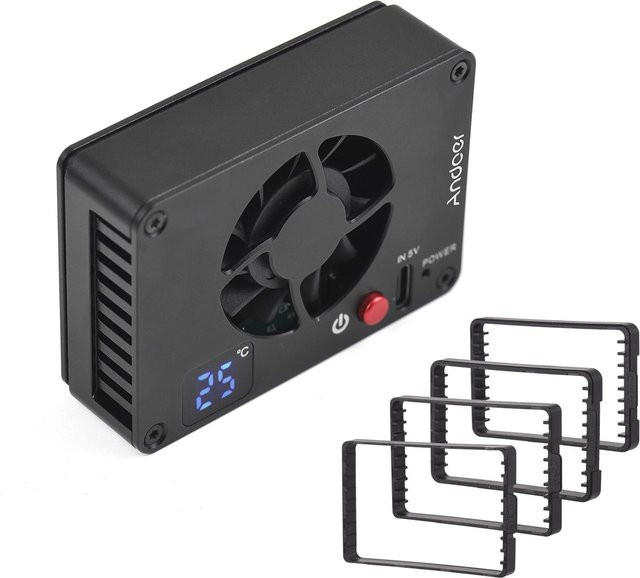 Andoer FS-04A Kamera-Lüfter Set mit OLED-Display und Temperatureinstellung, 4 Stück, Schwarz - Bild 1